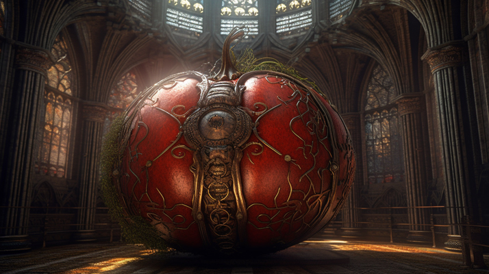 Steampunk Tomato in a cathedrale